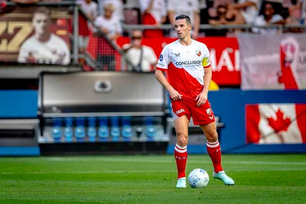 FC Utrecht defender Nick Viergever during the match Utrecht Servette at the Galgenwaard stadium for the UEFA Europa League Third qualifying round 2nd leg season 2025 2026 in UTRECHT, Netherlands on 14 august 2025, photo by Marcel van Dorst EYE4images DeFodi Images