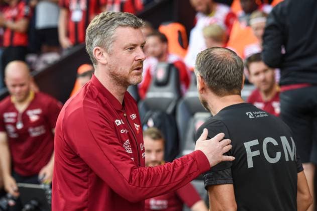 FC Midtjylland v Fredrikstad, UEFA Europa League qualification, Herning, Denmark Herning, Denmark. 14th, August 2025. Head coach Andreas Hagen of Fredrikstad seen during the UEFA Europa League qualification match between FC Midtjylland and Fredrikstad at MCH Arena in Herning. Denmark, Herning  Copyright: xGonzalesxPhoto MortenxKjaerx