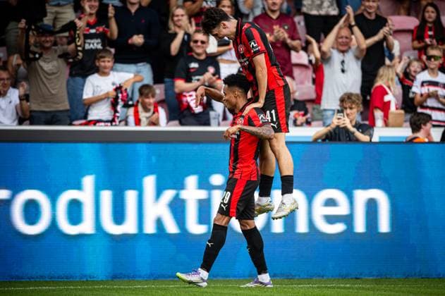 FC Midtjylland v Fredrikstad, UEFA Europa League qualification, Herning, Denmark Herning, Denmark. 14th, August 2025. Paulinho (29) of FC Midtjylland scores for 2-0 during the UEFA Europa League qualification match between FC Midtjylland and Fredrikstad at MCH Arena in Herning. Denmark, Herning  Copyright: xGonzalesxPhoto MortenxKjaerx