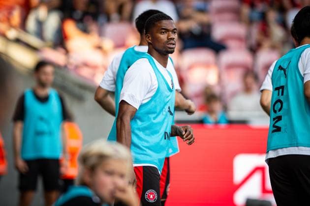 FC Midtjylland v Fredrikstad, UEFA Europa League qualification, Herning, Denmark Herning, Denmark. 14th, August 2025. Friday Etim of FC Midtjylland is warming up during the UEFA Europa League qualification match between FC Midtjylland and Fredrikstad at MCH Arena in Herning. Denmark, Herning  Copyright: xGonzalesxPhoto MortenxKjaerx