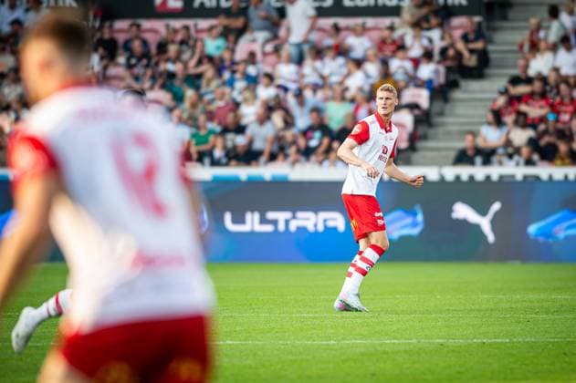 FC Midtjylland v Fredrikstad, UEFA Europa League qualification, Herning, Denmark Herning, Denmark. 14th, August 2025. Emil Holten (9) of Fredrikstad seen during the UEFA Europa League qualification match between FC Midtjylland and Fredrikstad at MCH Arena in Herning. Denmark, Herning  Copyright: xGonzalesxPhoto MortenxKjaerx
