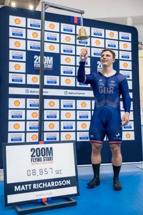 Men Elite 200m Flying Start Record Attempt Picture by Alex Whitehead SWpix.com - 15 08 2025 - Track cycling, Rad, Radsport, Bahnrad, Bahn - Men Elite 200m Flying Start Record Attempt - Konya Velodrome, Konya, Türkiye - Matthew Richardson of Great Britain celebrates after setting a world record breaking time of 8.857sec in the UCI Men Elite 200m Flying Start record attempt, bettering the world record he set 24 hours earlier. Konya Konya Velodrome Turkey Copyright: x xSWpix.comx(t axPhotographyxHubxLtd)xAlexxWhitehead SWpix.comx SWP-3030-0688