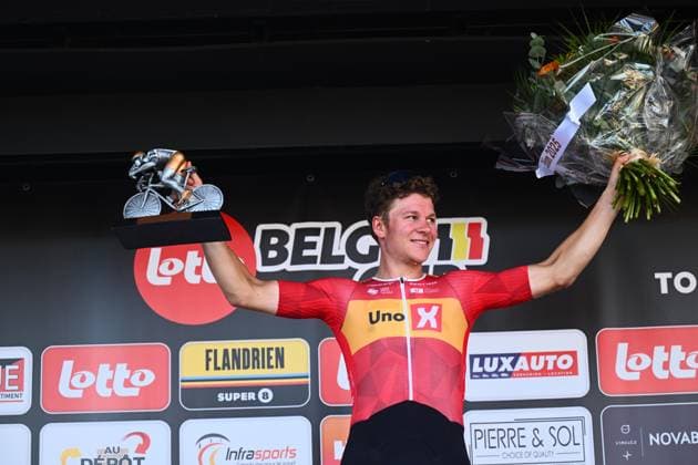 Circuit Franco Belge 2025 Cycling Race MONT-DE-L ENCLUS, BELGIUM - AUGUST 15 : Abrahamsen Jonas (NOR) of Uno-X Mobility on the podium during the 84 edition of Circuit Franco Belge an UCI ProSeries 1.Pro one day cycling road race for Men Elite of 206.7 km with start in Tournai and finish in Mont-de-L enclus on August 15, 2025 in Mont-de-L enclus, Belgium, 15 08 2025 ( Motordriver Guy De Vuyst - Mont-de-L enclus Belgium  Copyright: xGvgx