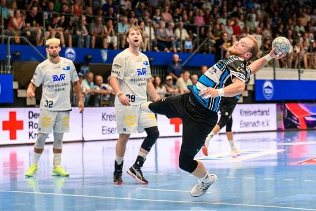 Fredrik, Olsson center back, Skanderborg AGF Handbold, 32 , Morten, Kaalund circle winger, Skanderborg AGF Handbold, 28 , Peter, Walz circle winger, ThSV Eisenach, 14 GER, Thuringia, ThSV Eisenach vs Skanderborg Handbold, Wartburg Cup Eisenach 2025, Handball, Season 2025 2026, 15 08 2025 GER, Thuringia, ThSV Eisenach vs Skanderborg Handbold, Wartburg Cup Eisenach 2025, Handball, Season 2025 2026, 15 08 2025 Eisenach Copyright: xEibner-Pressefoto MartinxHerbstx EP_MHT