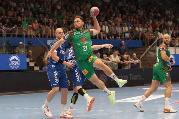 15 08 2025, xgox, handball, Wartburg Cup, SC Magdeburg TBV Lemgo emspor v l Albin Lagergren Magdeburg, 21 throws goal, Torschuetze, scores goal, Treffer, scores the goal Eisenach