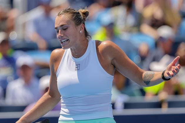 August 15, 2025, Mason, Ohio, U.S: Aryna Sabalenka (BLR) reacts to a shot during FridayÃ¢â‚¬â ¢s quarterfinal round of the Cincinnati Open at the Lindner Family Tennis Center, Mason, Oh. Mason U.S - ZUMAs304 20250815_zaf_s304_098 Copyright: xScottxStuartx