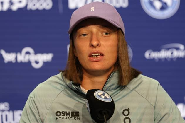 August 15, 2025, Mason, Ohio, United States: IGA SWIATEK of Poland during the press conference, PK, Pressekonferenz after the match against A. Kalinskaya in the quarterfinals of the Cincinnati Open at the Lindner Family Tennis Center. Mason, Ohio. Swiatek won 6:3, 6:4. Mason United States - ZUMAc278 20250815_zsp_c278_008 Copyright: xMarcinxCholewinskix