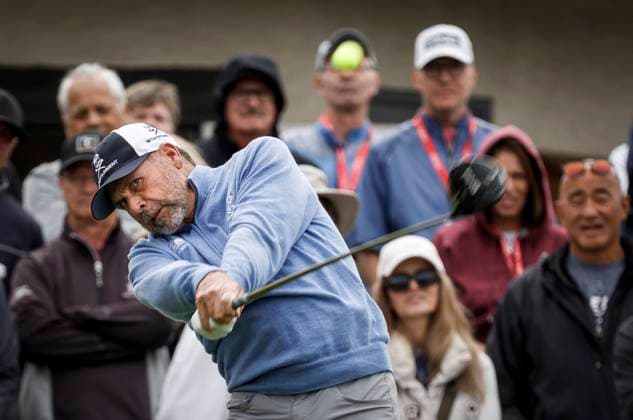 August 15, 2025, Calgary, Ab, CANADA: Doug Barron, of the United States, hits form the tee on the first hole during the PGA, Golf Herren Tour Champions golf event in Calgary, Alta., Friday, Aug. 15, 2025. Doug Barron - ZUMAc35_ 20250815_zaf_c35_150 Copyright: xJeffxMcintoshx