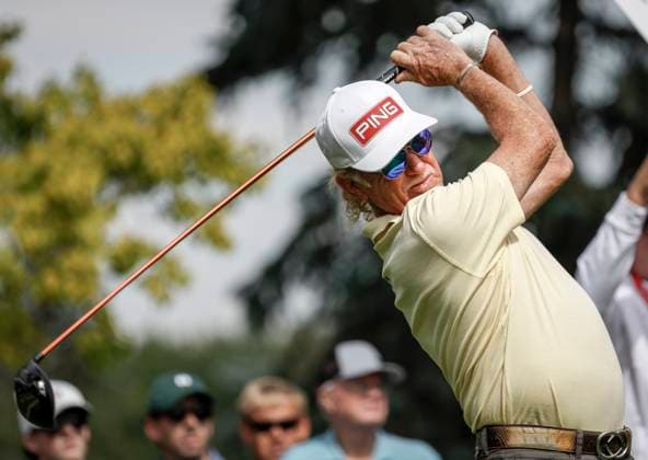 August 15, 2025, Calgary, Ab, CANADA: Spain s Miguel Angel Jimenez hits a tee shot on the eighth hole during the PGA, Golf Herren Tour Champions golf event in Calgary, Alta., Friday, Aug. 15, 2025. Miguel Angel Jimenez  - ZUMAc35_ 20250815_zaf_c35_159 Copyright: xJeffxMcintoshx