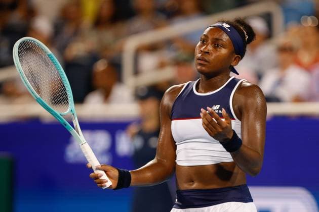 CINCINNATI, OH - AUGUST 15: Coco Gauff of the United States reacts during the quarterfinal round of the Cincinnati Open at the Lindner Family Tennis Center on August 15, 2025 in Mason, OH. (Photo by Ian Johnson Icon Sportswire) TENNIS: AUG 15 Cincinnati Open EDITORIAL USE ONLY Icon250815037