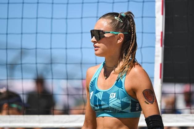 MONTREAL, QC - AUGUST 15: Look on Valentina Gottardi (ITA) during a main draw match at Beach Pro Tour Montreal Elite 16 on August 15, 2025 at Parc Jean-Drapeau in Montreal, QC (Photo by David Kirouac Icon Sportswire) VOLLEYBALL: AUG 15 Beach Pro Tour Montreal Elite 16 EDITORIAL USE ONLY Icon250815094