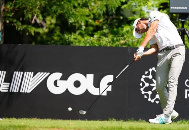 WESTFIELD, IN - AUGUST 15: LIV golfer Joaquin Niemann of Torque GC plays his tee shot on the third hole during the first round of LIV Golf Indianapolis on August 15, 2025, at The Club at Chatham Hills in Westfield, Indiana. (Photo by Brian Spurlock Icon Sportswire) GOLF: AUG 15 LIV Golf Indianapolis EDITORIAL USE ONLY Icon25081538