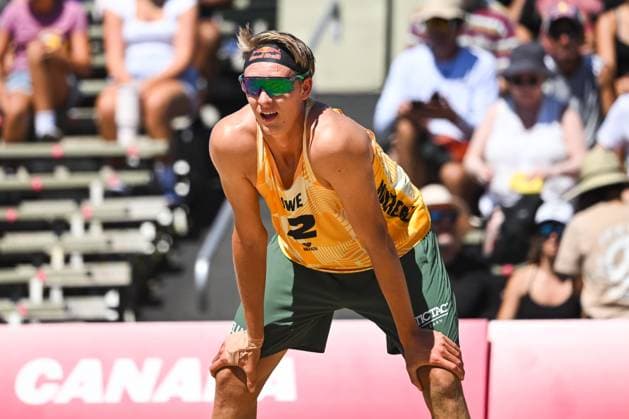 MONTREAL, QC - AUGUST 15: Look on Jonatan Hellvig (SWE) during a main draw match at Beach Pro Tour Montreal Elite 16 on August 15, 2025 at Parc Jean-Drapeau in Montreal, QC (Photo by David Kirouac Icon Sportswire) VOLLEYBALL: AUG 15 Beach Pro Tour Montreal Elite 16 EDITORIAL USE ONLY Icon250815090