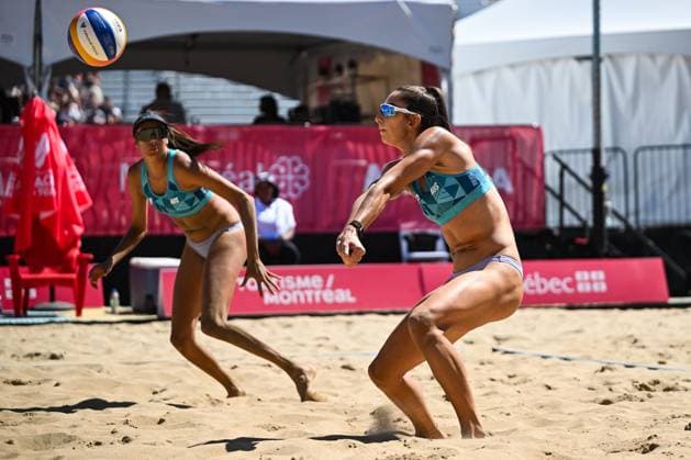MONTREAL, QC - AUGUST 15: Jana Milutinovic (AUS) bumps the ball during a first round match at Beach Pro Tour Montreal Elite 16 on August 15, 2025 at Parc Jean-Drapeau in Montreal, QC (Photo by David Kirouac Icon Sportswire) VOLLEYBALL: AUG 15 Beach Pro Tour Montreal Elite 16 EDITORIAL USE ONLY Icon250815072