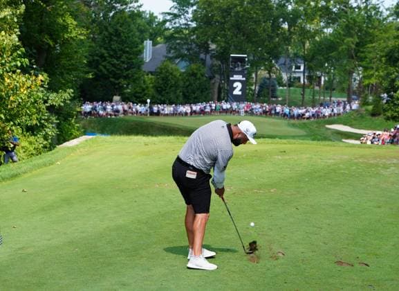 WESTFIELD, IN - AUGUST 15: LIV golfer Jon Rahm of Legion XIII plays his tee shot on the second hole during the first round of LIV Golf Indianapolis on August 15, 2025, at The Club at Chatham Hills in Westfield, Indiana. (Photo by Brian Spurlock Icon Sportswire) GOLF: AUG 15 LIV Golf Indianapolis EDITORIAL USE ONLY Icon25081525