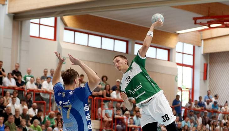 16 08 2025, xfsx, Men, Handball, Season 2025 2026, DHB Cup, 1 round Woelfe Wuerzburg TV Grosswalstadt v li Sebastian Trost TV Grosswallstadt , Malte Dederding Woelfe Wuerzburg Rimpar Dreifachsporthalle Bayern Germany