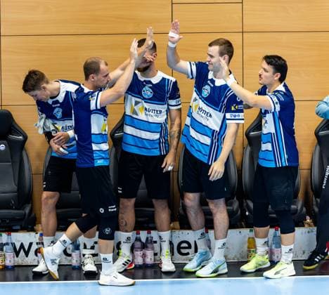 16 08 2025, GER, Handball, Men, Season 25 26, Wartburg Cup, ThSV Eisenach SC Magdeburg Fynn Hangstein ThSV Eisenach,10 Max Beneke ThSV Eisenach,9 Moritz Ende ThSV Eisenach,21 99817 Eisenach Werner Assmann Halle Am Sportp Thueringen Germany