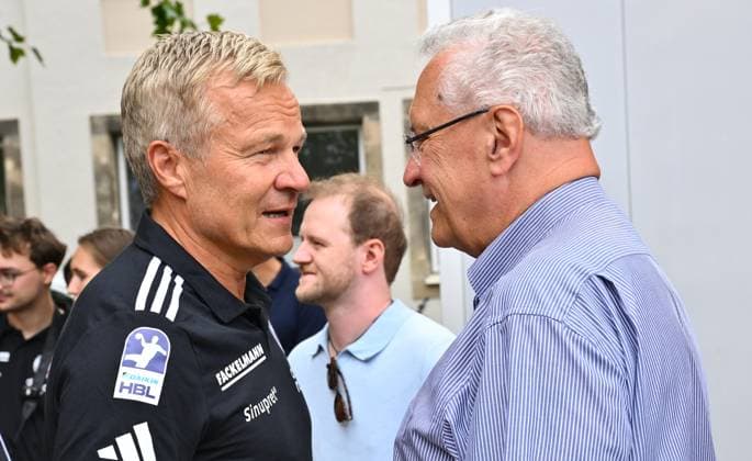 16 08 2025 Handball 1 Bundesliga Season 2025 2026 HC Erlangen HCE Event Season Opening xwoxzix Dr Carsten Bissel Chairman of the Supervisory Board of HC Erlangen Joachim Herrmann Bavarian State Minister of the Interior Bavaria