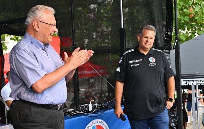 16 08 2025 Handball 1 Bundesliga Season 2025 2026 HC Erlangen HCE Event Season Opening xwoxzix Joachim Herrmann Bavarian State Minister of the Interior Bavarian Minister of the Interior Honor for Axel Fischer Hall Speaker HC Erlangen HCE