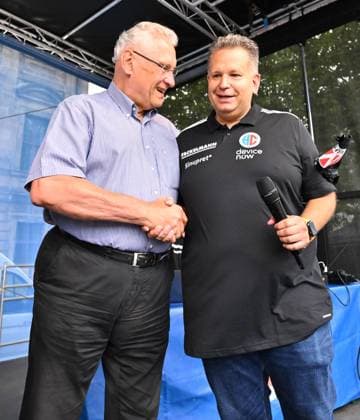16 08 2025 Handball 1 Bundesliga Season 2025 2026 HC Erlangen HCE Event Season Opening xwoxzix Joachim Herrmann Bavarian State Minister of the Interior Bavaria Axel Fischer Hall Speaker HC Erlangen