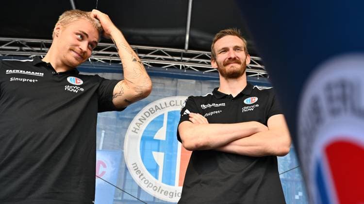 16 08 2025 Handball 1 Bundesliga Season 2025 2026 HC Erlangen HCE Event Season Opening xwoxzix Marek Nissen 6, HC Erlangen HCE Antonio Metzner 27, HC Erlangen HCE
