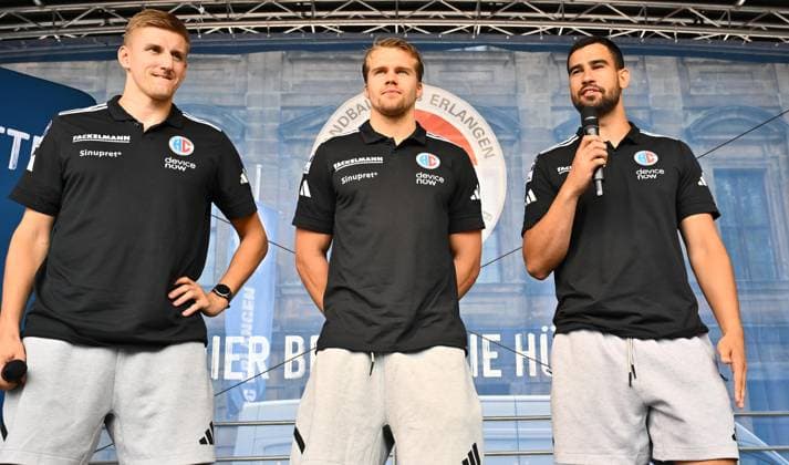 16 08 2025 Handball 1 Bundesliga Season 2025 2026 HC Erlangen HCE Event Season Opening xwoxzix Sander Andreassen Overjordet 8, HC Erlangen HCE Andri Runarsson 4, HC Erlangen HCE Milos Kos 5, HC Erlangen HCE