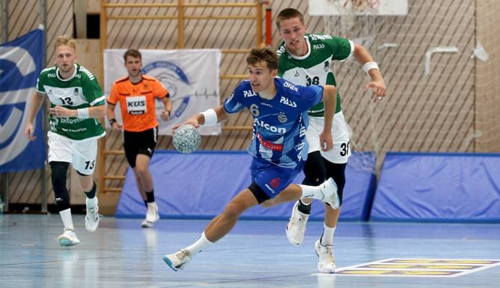 16 08 2025, xfsx, Men, Handball, Season 2025 2026, DHB Cup, 1 round Woelfe Wuerzburg TV Grosswalstadt f li Joel Mauch Woelfe Wuerzburg , Moritz Klenk TV Grosswallstadt , Malte Dederding Woelfe Wuerzburg Rimpar Dreifachsporthalle Bayern Germany