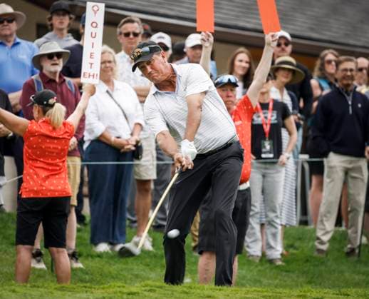 August 16, 2025, Calgary, Ab, CANADA: Shane Bertsch, of the United States, hits a tee shot on the first hole during the PGA, Golf Herren Tour Champions golf event in Calgary, Alta., Saturday, Aug. 16, 2025. Shane Bertsch  - ZUMAc35_ 20250816_zaf_c35_080 Copyright: xJeffxMcintoshx
