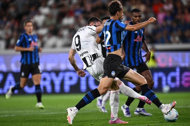 Mg Bergamo 16 08 2025 - amichevole Atalanta-Juventus foto Matteo Gribaudi Image nella foto: gol Dusan Vlahovic 