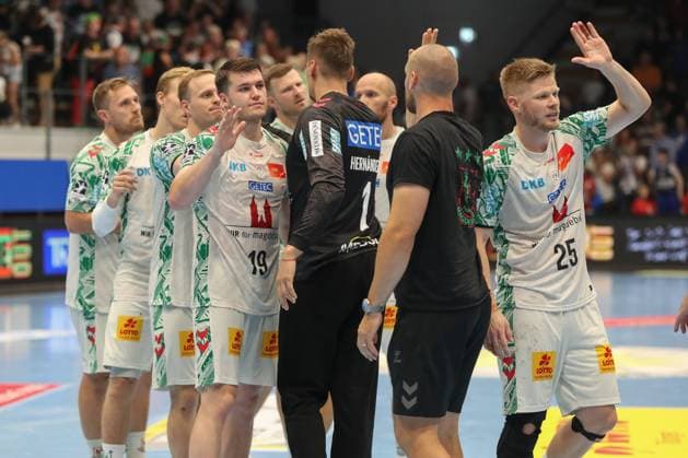 16 08 2025, xgox, Handball Wartburg Cup ThSV Eisenach SC Magdeburg emspor, v l Elvar Oern Jonsson Magdeburg, 19 Jubel, Torjubel, jubelt über das Tor, celebrate the goal, celebration Eisenach