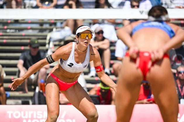 MONTREAL, QC - AUGUST 16: Look on Anastasija Samoilova (LAT) during a round of 12 match at Beach Pro Tour Montreal Elite 16 on August 16, 2025 at Parc Jean-Drapeau in Montreal, QC (Photo by David Kirouac Icon Sportswire) VOLLEYBALL: AUG 16 Beach Pro Tour Montreal Elite 16 EDITORIAL USE ONLY Icon250816071