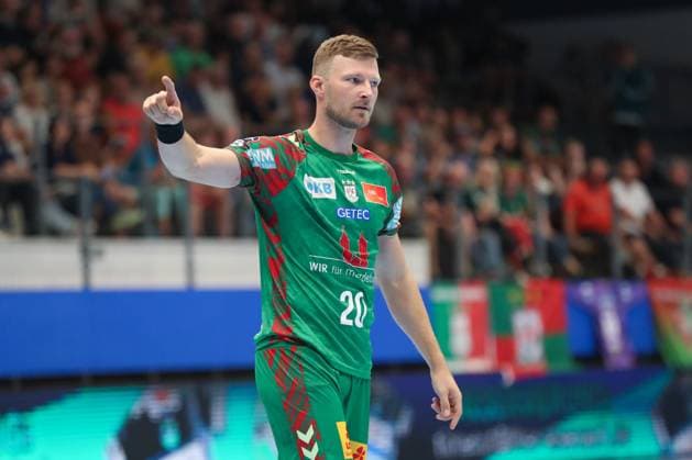 17 08 2025, xgox, Handball Wartburg Cup SC Magdeburg Skanderborg Handbold emspor, v l Philipp Weber Magdeburg, 20 Jubel, Torjubel, jubelt ueber das Tor, celebrate the goal, celebration Eisenach