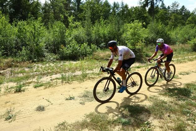 Riders pictured in action during the elite race at the Belgian Gravel Championships, Sunday 17 August 2025, in Westerlo. DAVIDxPINTENS  x131390291x