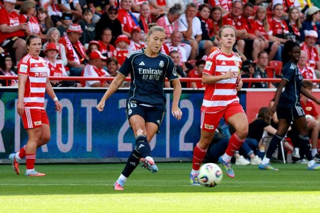 DEU, 2 BL, Frauen, 1 FC Union vs Real Madrid, 17 08 2025, Stadion Alte Foersterei, Berlin, DEU, 2 BL, Frauen, 1 FC Union vs Real Madrid, im Bild Lisa Heiseler 1 FC Union Berlin 7 , Angeldahl Real Madrid 16 DFL regulations prohibit any use of Photographs as image sequences and or quasi video nordphotoxGmbHx xEngler nph00076