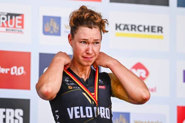 Belgian 2025 National Championship Gravel Westerlo 17 08 2025 WESTERLO, BELGIUM - AUGUST 17 : Bex Nathalie on the podium during the Elite cycling Gravel race of the Belgian National Championships 2025 an UCI National Championships Gravel race with start and finish in Westerlo on August 17, 2025 in Westerlo, Belgium, 17 08 2025 Westerlo Belgium  Copyright: xGvgx