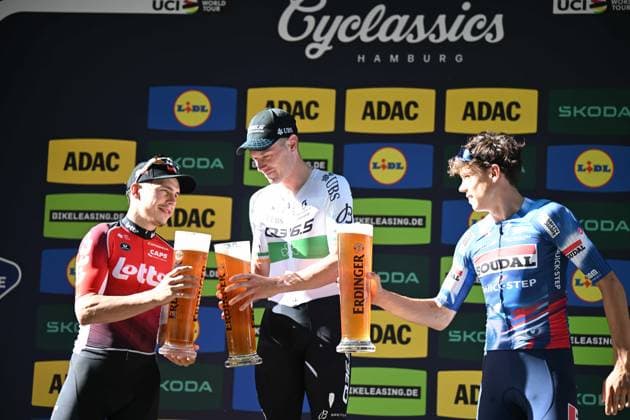17-08-2025 Classica Di Amburgo; 2025, Q36.5; 2025, Lotto; 2025, Soudal - Quick Step; Townsend, Rory; De Lie, Arnaud; Magnier, Paul; Amburgo; 