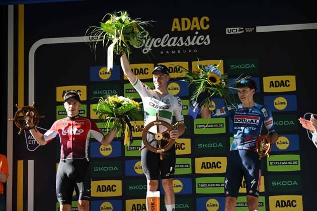 17-08-2025 Classica Di Amburgo; 2025, Q36.5; 2025, Lotto; 2025, Soudal - Quick Step; Townsend, Rory; De Lie, Arnaud; Magnier, Paul; Amburgo; 