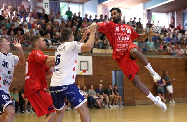 BAU 17 08 2025 Bietigheim Handball DHB Pokal SG BBM Bietigheim vs VfL Potsdam, Djibril M Bengue BBM, right