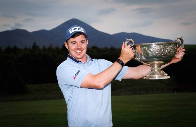 REPRO FREE *PRESS RELEASE NO REPRODUCTION FEE* EDITORIAL USE ONLY AIG Irish Men s Amateur Close Championships, Westport, Mayo 17 8 2025 Stuart Grehan celebrates winning Stuart Grehan celebrates winning 17 8 2025  Copyright: x INPHO TomxMaherx B48I9986