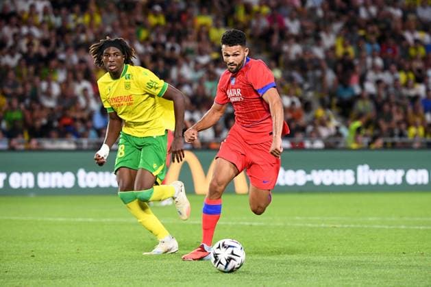 FC Nantes v Paris Saint-Germain FC - Ligue 1 McDonald s 2025 2026 78 Tylel TATI (fcn) - 09 Goncalo MATIAS RAMOS (psg) during the Ligue 1 McDonald s match between FC Nantes and Paris Saint-Germain FC at Stade de la Beaujoire on August 17, 2025 in Nantes, France. Nantes France  Copyright: xFEPx 776348097