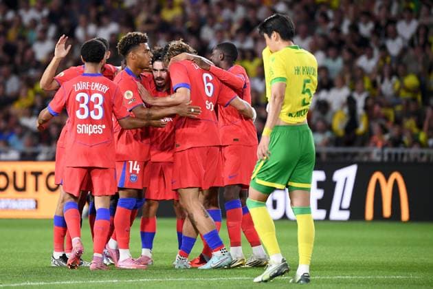 FC Nantes v Paris Saint-Germain FC - Ligue 1 McDonald s 2025 2026 14 Desire DOUE (psg) - 17 VITINHA (psg) during the Ligue 1 McDonald s match between FC Nantes and Paris Saint-Germain FC at Stade de la Beaujoire on August 17, 2025 in Nantes, France. Nantes France  Copyright: xFEPx 776348097