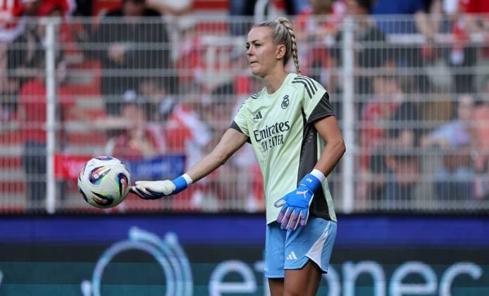 Goalkeeper Merle Frohms Action Upper Body Sport Football Soccer Soccer Test Match Women Women Bundesliga Season 2025 2026 17 08 2025 1 FC Union Berlin vs Real Madrid CF DFL regulations prohibit any use of photographs as image sequences and or quasi video