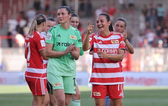 Goalkeeper Melanie Wagner, Athanasia Moraitou after the end of the match Sport Soccer Football Test Match Womens Bundesliga Season 2025 2026 17 08 2025 1 FC Union Berlin vs Real Madrid CF DFL regulations prohibit any use of photographs as image sequences and or quasi video
