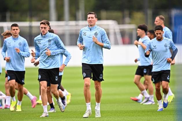 Rangers FC v Club Brugge - UEFA Champions League Media Activities 18 08 2025 WESTKAPELLE, BELGIUM - AUGUST 18 : Spileers Jorne defender of Club Brugge and Vanaken Hans midfielder of Club Brugge pictured during a training session ahead of the UEFA Champions League 2025 26 play-off round first leg between Rangers FC and Club Brugge on August 18, 2025 in Westkapelle, Belgium, 18 08 2025 Westkapelle Belgium  Copyright: xTomasxSiskx