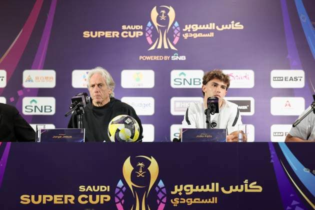 HONG KONG, CHINA - AUGUST 18: Joao Felix of Al Nassr (R) and Jorge Jesus, head coach of Al Nassr (L) meet media during the Saudi Super Cup pre-match press conference, PK, Pressekonferenz at JW Marriott on August 18, 2025 in Hong Kong, China.  Copyright: xVCGx 111585587988