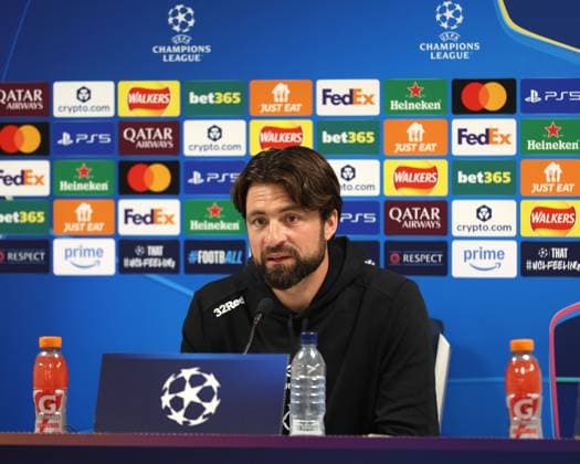 Rangers head coach Russell Martin during a press conference, PK, Pressekonferenz ahead of tomorrow s Champions League qualifying match against Club Brugge at Ibrox Stadium. Rangers Press Conference - UEFA - Champions League Qualifying Match - Ibrox Stadium, Glasgow, Lanarkshire, Scotland, UK - 18 Aug 2025Glasgow Ibrox Lanarkshire United Kingdom  Copyright: xO Rourke RangersxFC Shutterstockx 15446402t