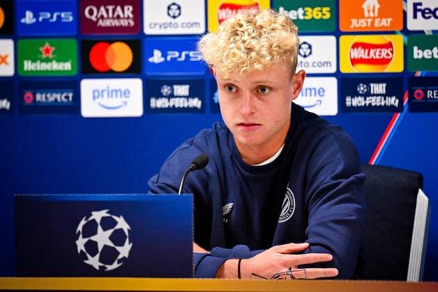 Rangers FC v Club Brugge - UEFA Champions League Media Activities 18 08 2025 GLASGOW, SCOTLAND - AUGUST 18 : Seys Joaquim defender of Club Brugge talking to the press during a press conference, PK, Pressekonferenz ahead of the UEFA Champions League 2025 26 play-off round first leg between Rangers FC and Club Brugge on August 18, 2025 in Glasgow, Scotland, 18 08 2025  Copyright: xTomasxSiskx