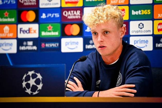Rangers FC v Club Brugge - UEFA Champions League Media Activities 18 08 2025 GLASGOW, SCOTLAND - AUGUST 18 : Seys Joaquim defender of Club Brugge talking to the press during a press conference, PK, Pressekonferenz ahead of the UEFA Champions League 2025 26 play-off round first leg between Rangers FC and Club Brugge on August 18, 2025 in Glasgow, Scotland, 18 08 2025  Copyright: xTomasxSiskx