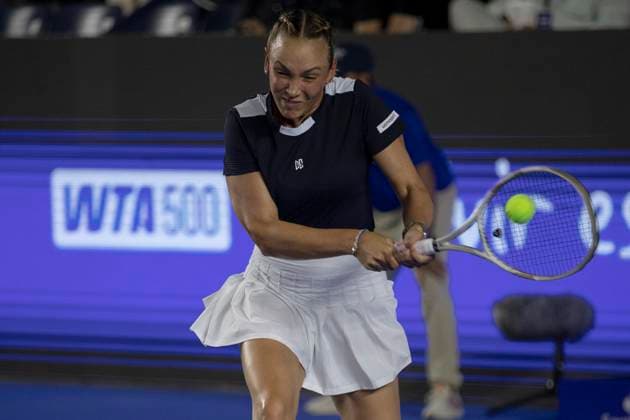 August 18, 2025, Monterrey, Nuevo Leon, Mexico: Croatian tennis player Donna VekiÄ¡ in action against greek Maria SoÂ¡kkari during the Monterrey Open WTA, Tennis Damen 500, the final result was 2:6 3:6 in favor of the Donna VekiÃ Monterrey Mexico - ZUMAo125 20250818_zip_o125_012 Copyright: xAntonioxOjedax