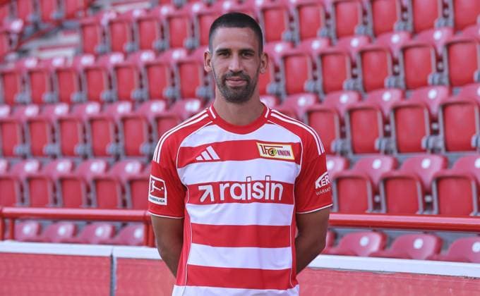 Rani Khedira 1 FC Union Berlin FCU Football 1 BL Bundesliga Porträttermin Season 2025 2026 Headshot, portrait, introduction, presentation, press event, GER 19 08 25